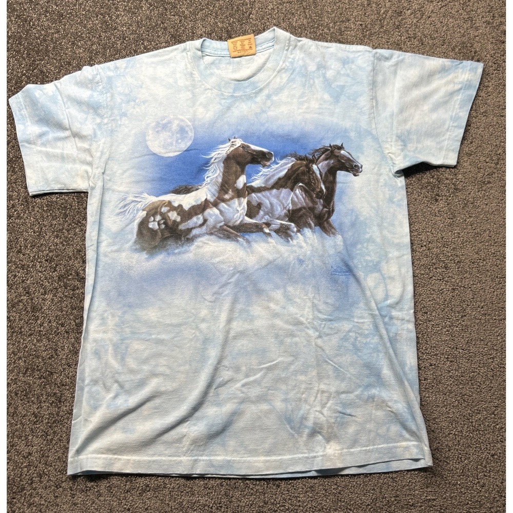 The Mountain Vintage Mens T Shirt Large Horses Short Sleeves Blue - Picture 3 of 7